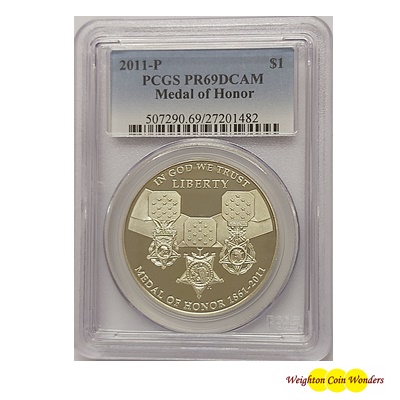2011-P USA Silver Proof $1 - Medal of Honor - PCGS PR69CAM - Click Image to Close